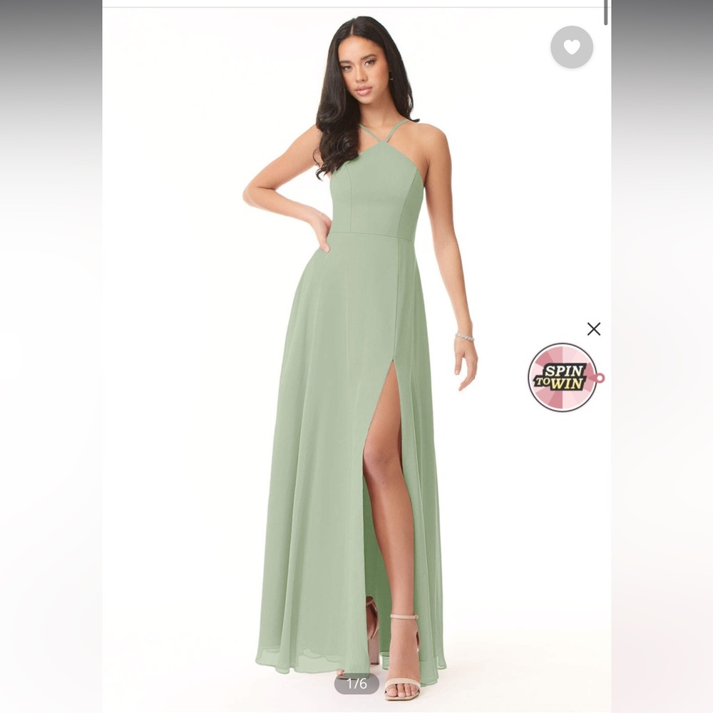 Azazie - Bailey A-Line Side Slit Chiffon Floor-Length Dress Dusty Sage